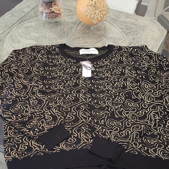 JACLYN Smith Metallic Jacquard Swirl Black Gold Sweater Women Xl - Picture 1 of 5